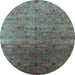 Round Machine Washable Oriental Light Blue Industrial Rug, wshurb3252lblu