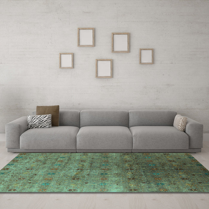 Machine Washable Oriental Turquoise Industrial Area Rugs in a Living Room,, wshurb3252turq