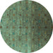 Round Oriental Turquoise Industrial Rug, urb3252turq