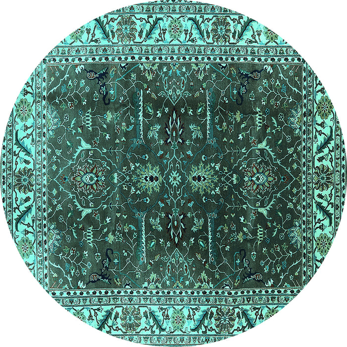 Round Machine Washable Oriental Turquoise Industrial Area Rugs, wshurb3253turq