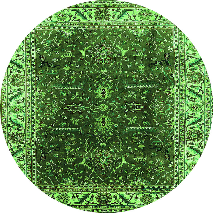 Round Machine Washable Oriental Green Industrial Area Rugs, wshurb3253grn
