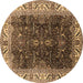 Round Oriental Brown Industrial Rug, urb3253brn