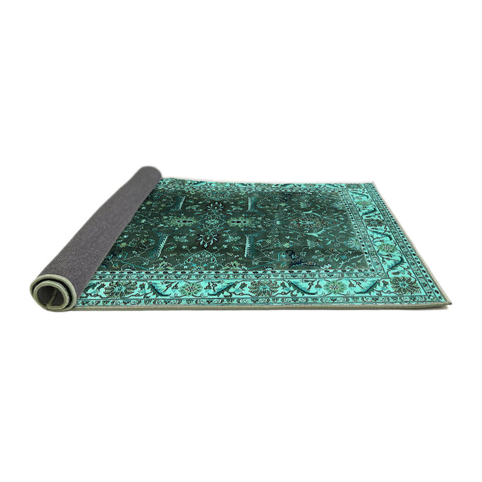 Sideview of Oriental Turquoise Industrial Rug, urb3253turq