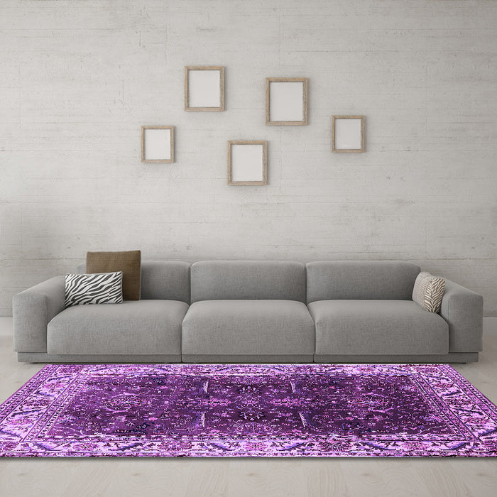 Machine Washable Oriental Purple Industrial Area Rugs in a Living Room, wshurb3253pur