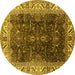 Round Oriental Yellow Industrial Rug, urb3253yw