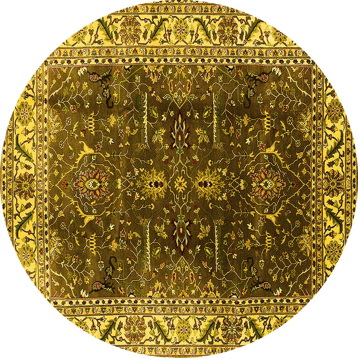 Round Machine Washable Oriental Yellow Industrial Rug, wshurb3253yw