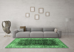 Machine Washable Oriental Emerald Green Industrial Area Rugs in a Living Room,, wshurb3253emgrn
