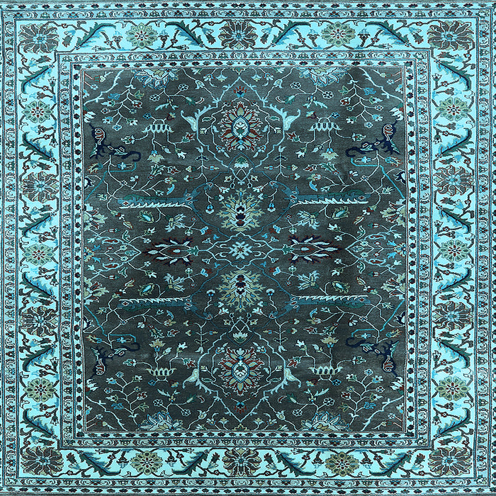 Square Machine Washable Oriental Light Blue Industrial Rug, wshurb3253lblu