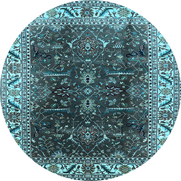 Round Machine Washable Oriental Light Blue Industrial Rug, wshurb3253lblu