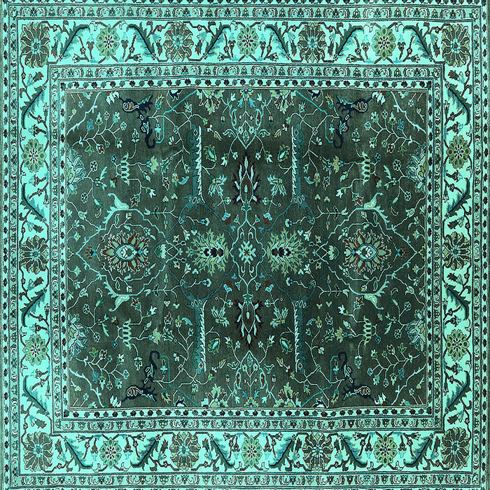 Square Machine Washable Oriental Turquoise Industrial Area Rugs, wshurb3253turq