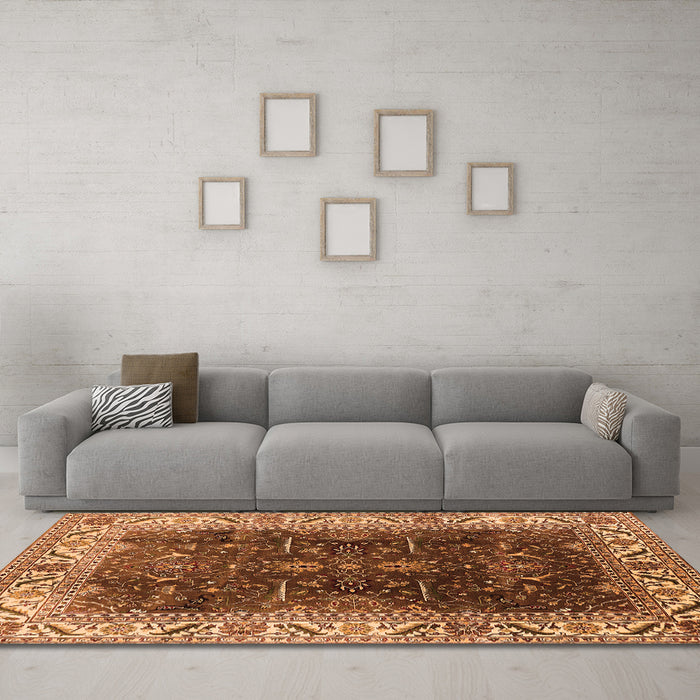 Machine Washable Oriental Orange Industrial Area Rugs in a Living Room, wshurb3253org
