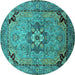 Round Oriental Turquoise Industrial Rug, urb3254turq