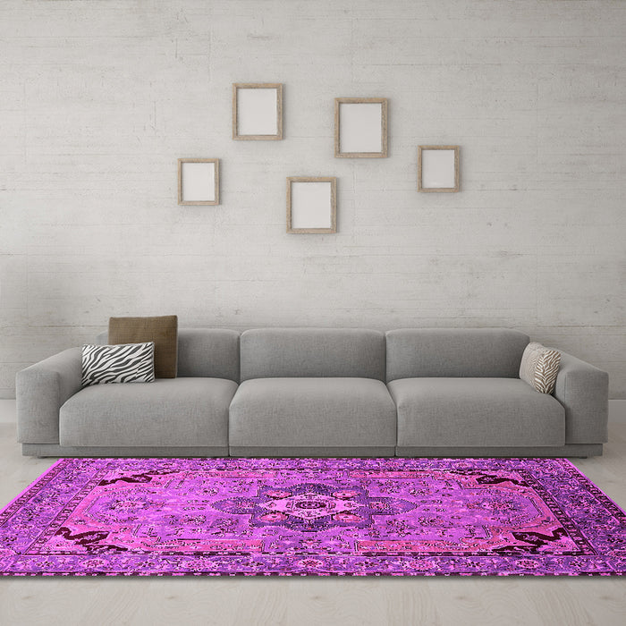 Machine Washable Oriental Pink Industrial Rug in a Living Room, wshurb3254pnk