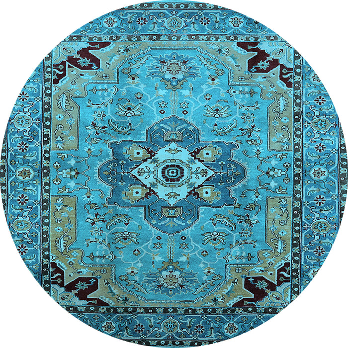 Round Machine Washable Oriental Light Blue Industrial Rug, wshurb3254lblu
