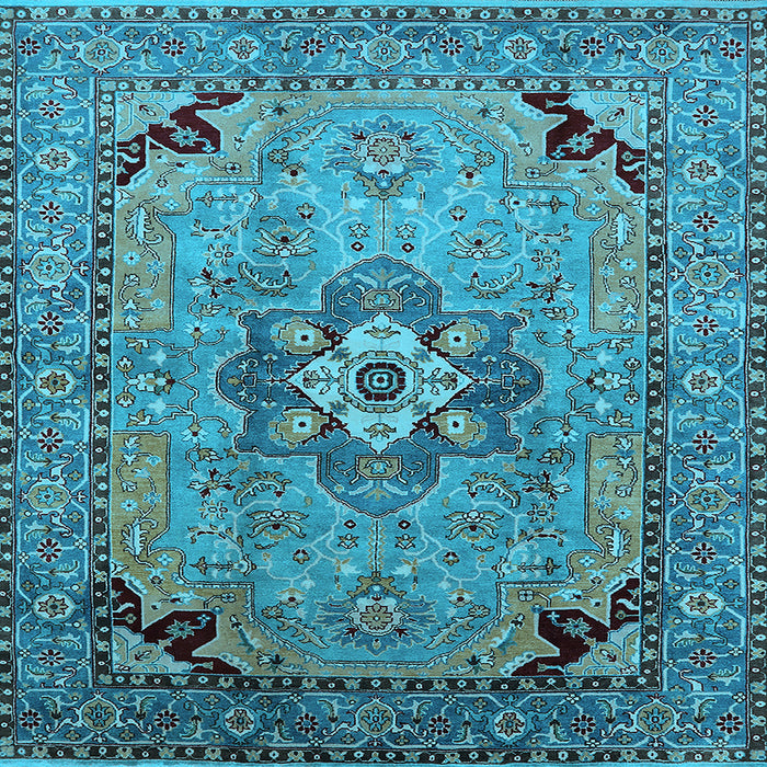 Square Machine Washable Oriental Light Blue Industrial Rug, wshurb3254lblu