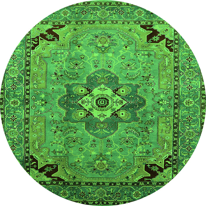 Round Machine Washable Oriental Green Industrial Area Rugs, wshurb3254grn