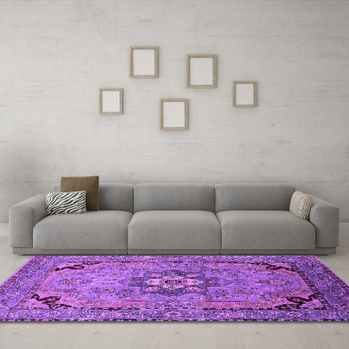 Machine Washable Oriental Purple Industrial Area Rugs in a Living Room, wshurb3254pur