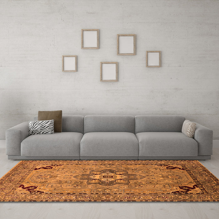 Machine Washable Oriental Orange Industrial Area Rugs in a Living Room, wshurb3254org