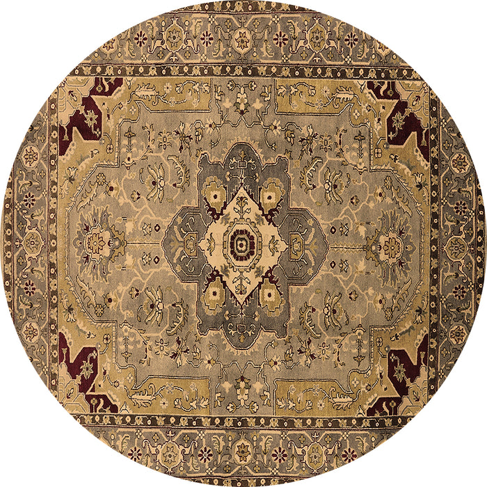 Round Machine Washable Oriental Brown Industrial Rug, wshurb3254brn