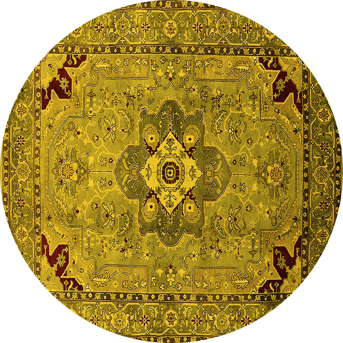 Round Machine Washable Oriental Yellow Industrial Rug, wshurb3254yw
