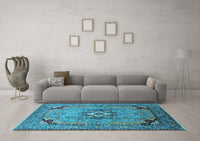 Machine Washable Oriental Light Blue Industrial Rug, wshurb3254lblu