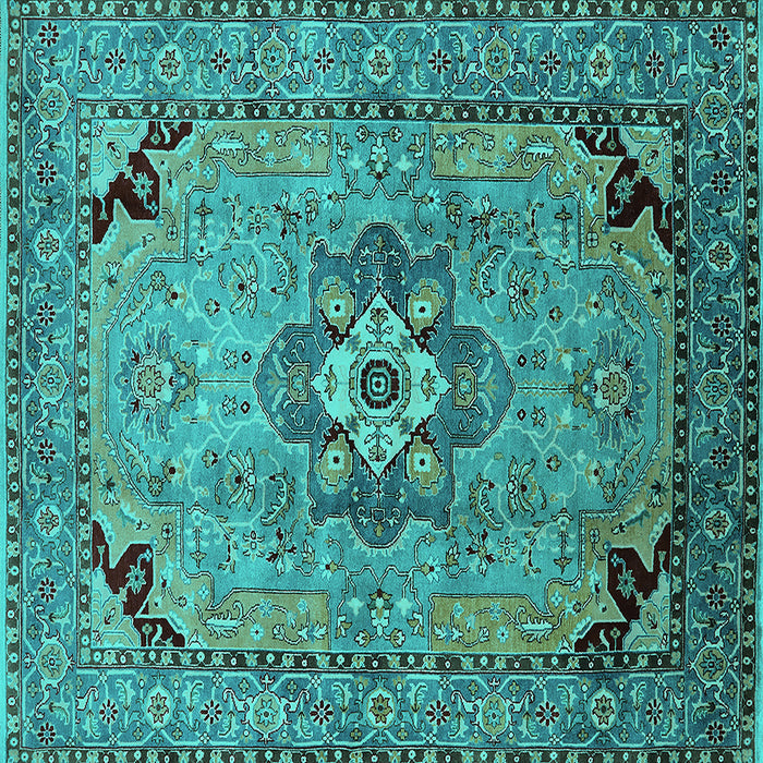 Square Machine Washable Oriental Turquoise Industrial Area Rugs, wshurb3254turq
