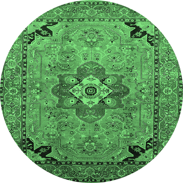 Round Machine Washable Oriental Emerald Green Industrial Area Rugs, wshurb3254emgrn