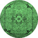 Round Machine Washable Oriental Emerald Green Industrial Area Rugs, wshurb3254emgrn