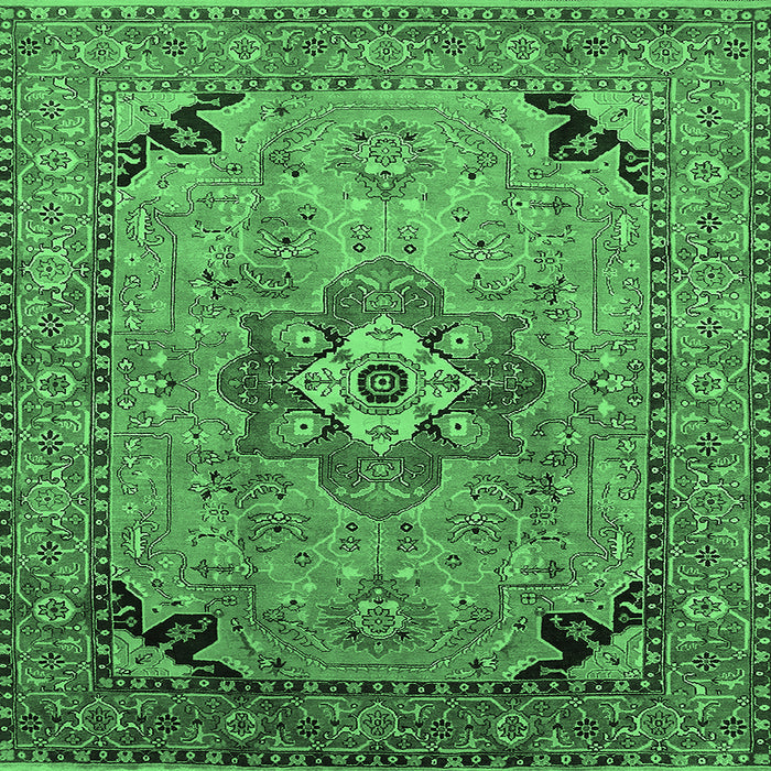 Square Machine Washable Oriental Emerald Green Industrial Area Rugs, wshurb3254emgrn