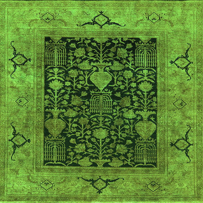 Square Machine Washable Oriental Green Industrial Area Rugs, wshurb3255grn
