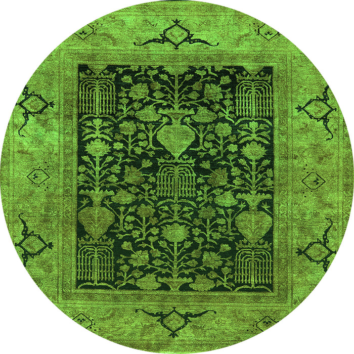 Round Machine Washable Oriental Green Industrial Area Rugs, wshurb3255grn