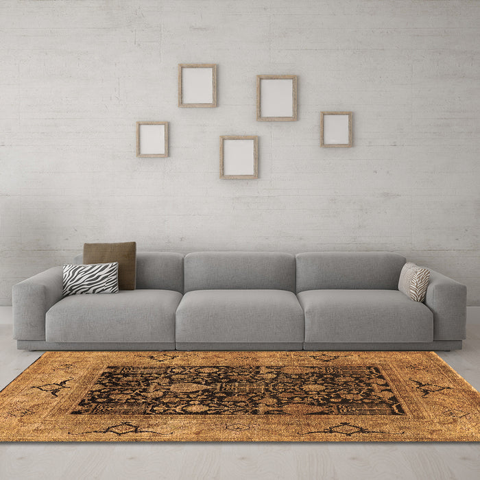Machine Washable Oriental Brown Industrial Rug in a Living Room,, wshurb3255brn