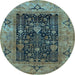 Round Machine Washable Oriental Light Blue Industrial Rug, wshurb3255lblu