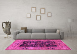 Machine Washable Oriental Pink Industrial Rug in a Living Room, wshurb3255pnk