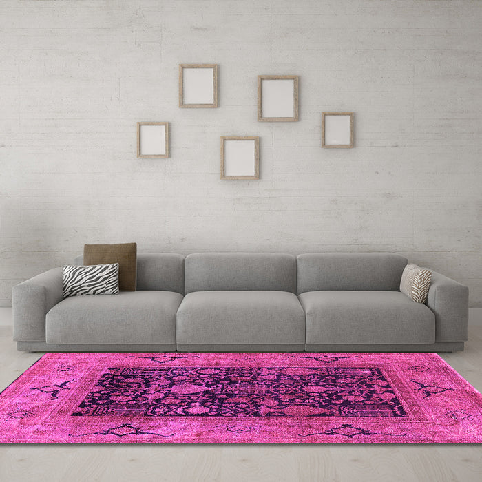 Machine Washable Oriental Pink Industrial Rug in a Living Room, wshurb3255pnk