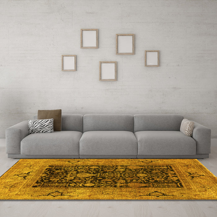 Machine Washable Oriental Yellow Industrial Rug in a Living Room, wshurb3255yw