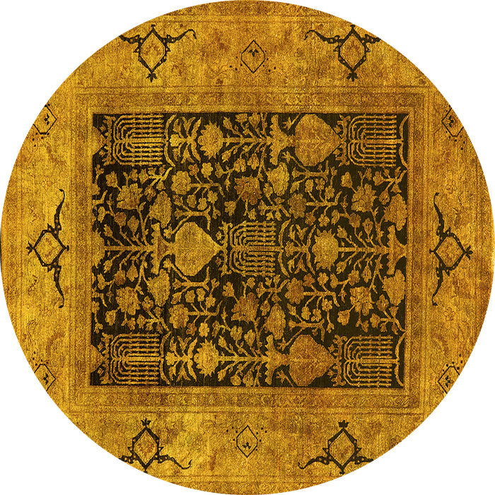 Round Machine Washable Oriental Yellow Industrial Rug, wshurb3255yw