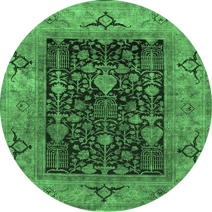 Round Oriental Emerald Green Industrial Rug, urb3255emgrn