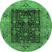 Round Oriental Emerald Green Industrial Rug, urb3255emgrn