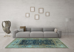 Machine Washable Oriental Light Blue Industrial Rug in a Living Room, wshurb3255lblu