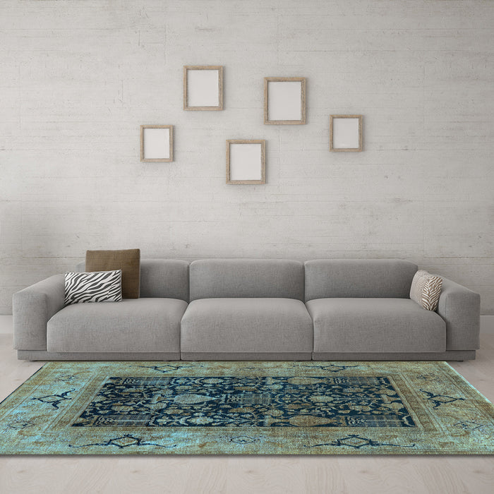 Machine Washable Oriental Light Blue Industrial Rug in a Living Room, wshurb3255lblu