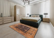 Mid-Century Modern Red Brown Oriental Rug in a Bedroom, urb3255