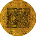 Round Oriental Yellow Industrial Rug, urb3255yw