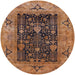 Round Mid-Century Modern Red Brown Oriental Rug, urb3255