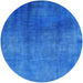 Round Mid-Century Modern Neon Blue Oriental Rug, urb3256