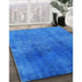 Mid-Century Modern Neon Blue Oriental Rug in Family Room, urb3256