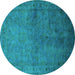 Round Oriental Turquoise Industrial Rug, urb3257turq