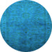 Round Machine Washable Oriental Light Blue Industrial Rug, wshurb3257lblu