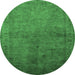 Round Machine Washable Oriental Emerald Green Industrial Area Rugs, wshurb3257emgrn