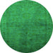 Round Machine Washable Oriental Green Industrial Area Rugs, wshurb3257grn